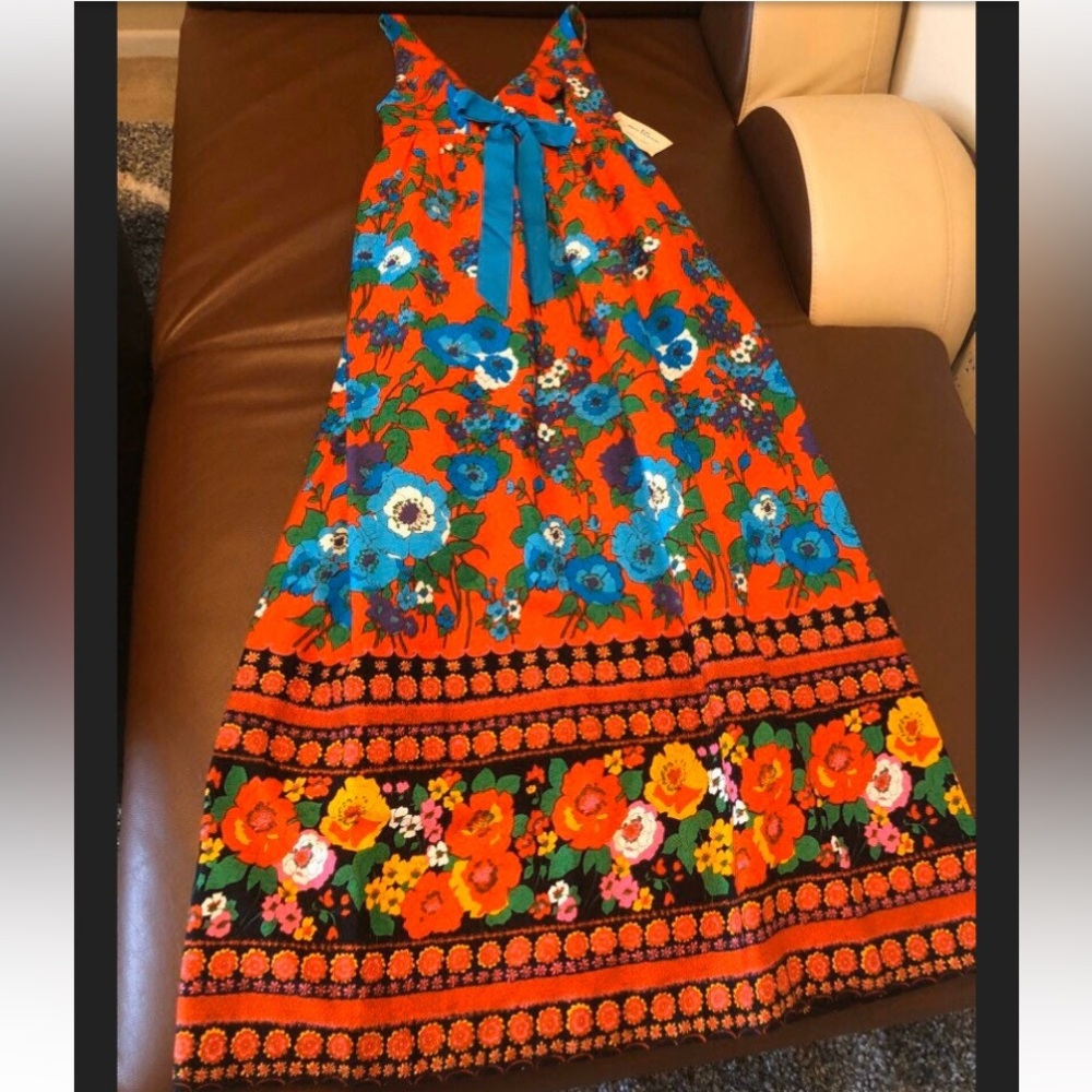1960s colorful floral print maxi dress with original tags never worn